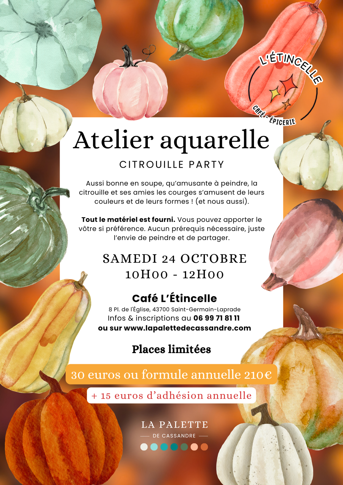 Samedi 24 octobre : Atelier Aquarelle Citrouille Party