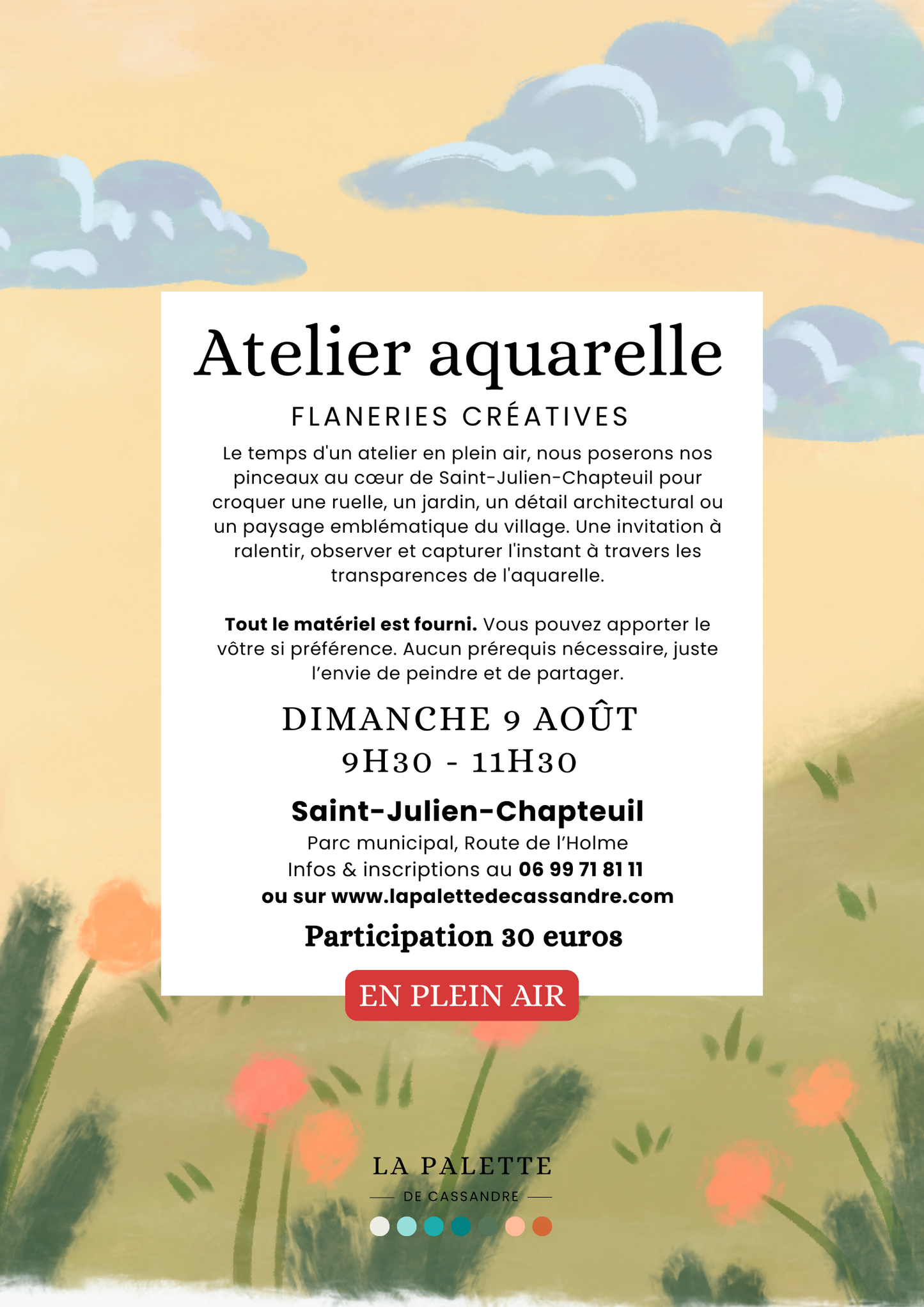 Atelier Aquarelle Plein Aire : Dimanche 9 Août