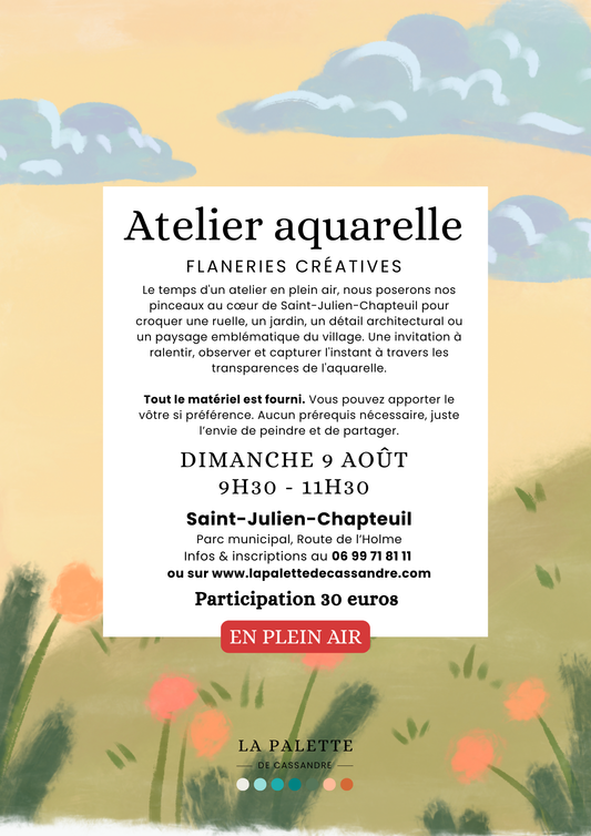 Atelier Aquarelle Plein Air : Dimanche 9 Août
